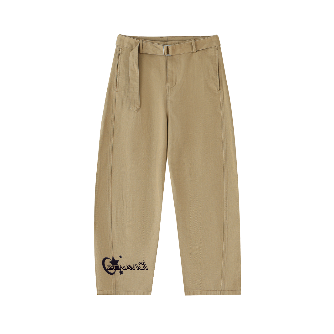 Female Twisted-Seam Belted Curved-Blade Pants