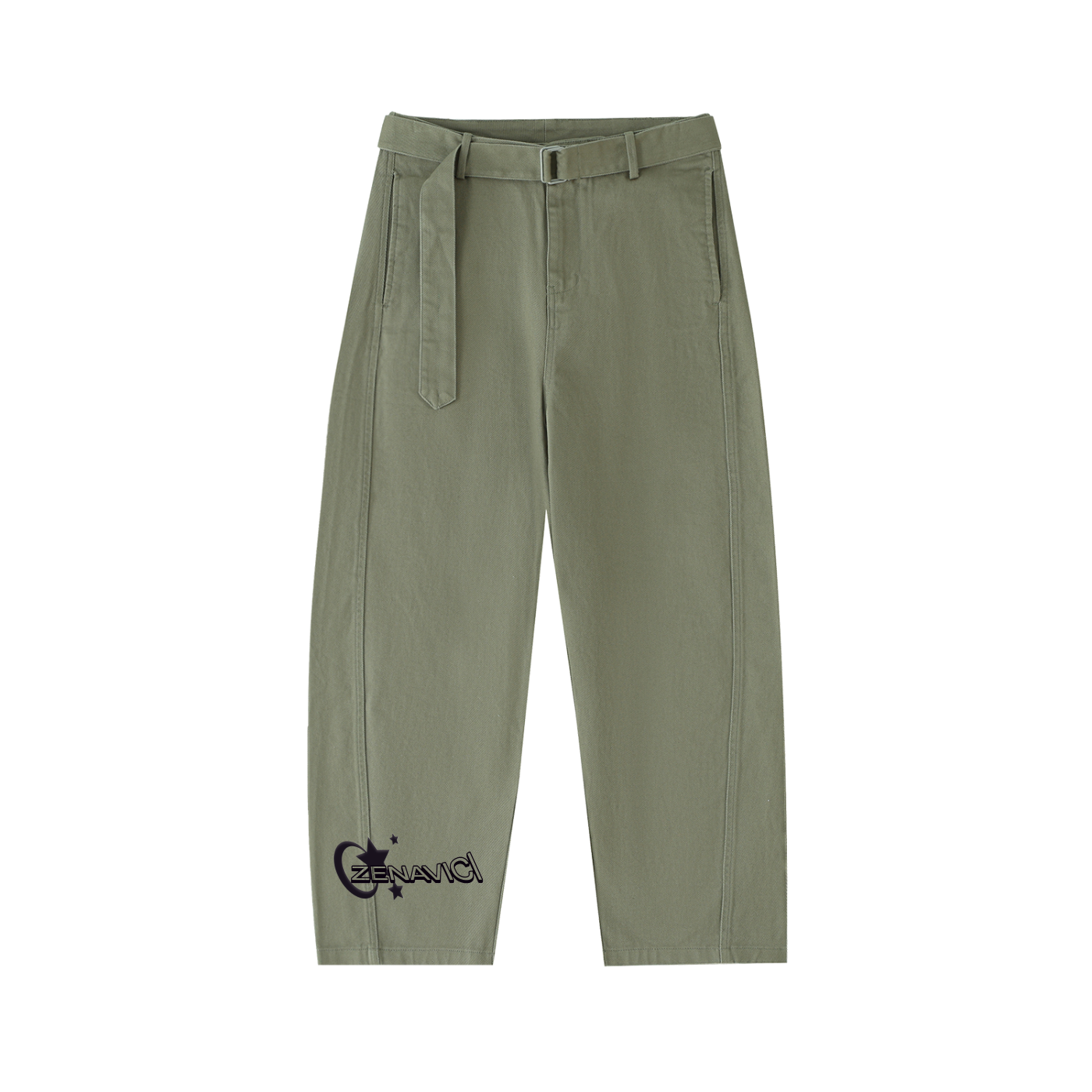 Female Twisted-Seam Belted Curved-Blade Pants