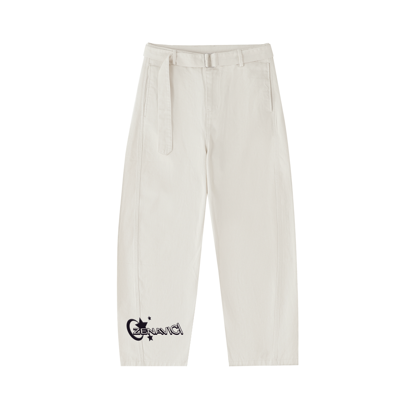 Female Twisted-Seam Belted Curved-Blade Pants